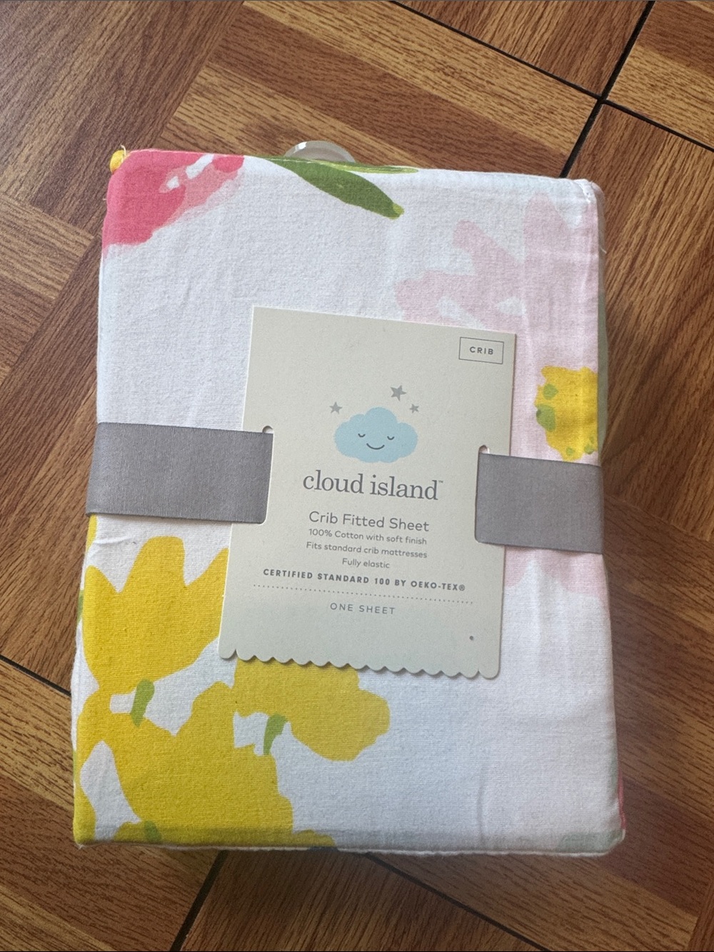 cloud island White Floral Crib Sheet with Yellow and Pink Blooms